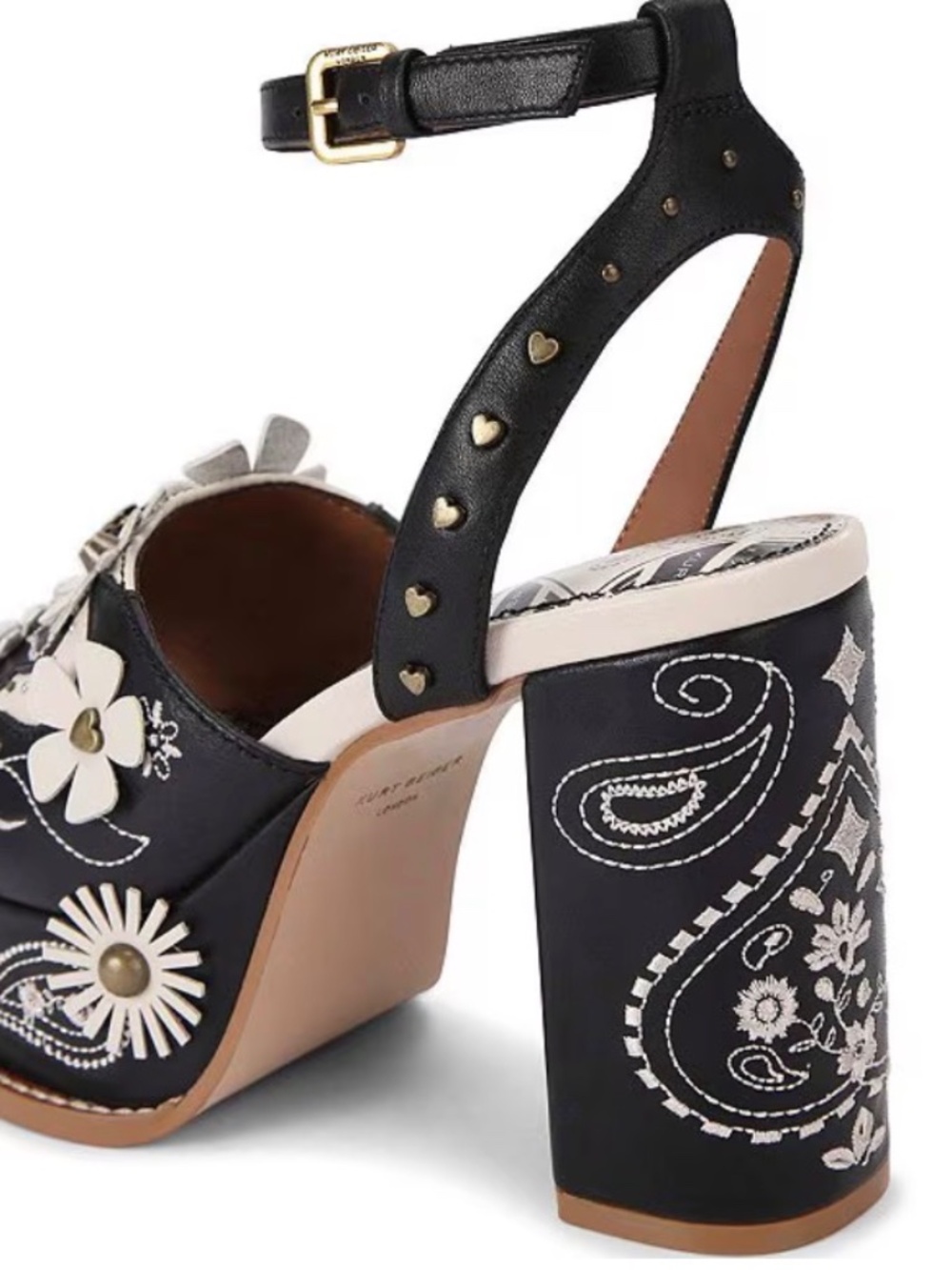 New Kurt Geiger Flower Western Studded Ornament Block Heel Platform Sandals - Picture 4 of 5